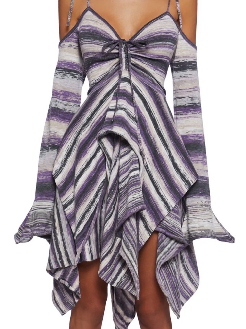 Off-Shoulder Purple Striped Handkerchief Fairy Dress